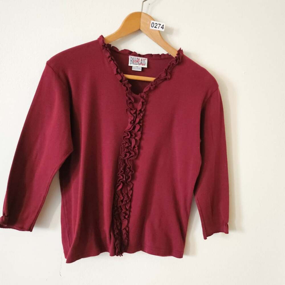Bill Blass Ruffle Top Burgundy 274